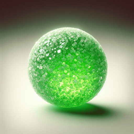 Basic Prompt:
Bright green candy, emerald green tones, crystallized texture, covered in small sugar granules, looking sweet and delicious.
More Detailed Prompt (Optional):
Bright green candy, with hints of emerald green and light lime green sparkles, crystallized texture, covered in small sugar granules, looking fresh and delicious as if it was just made. There is a faint halo of light around the candy, and the background is blurred.
Additional Details to Add to the Prompt:
Shape: Round, square, heart-shaped, etc.
Material: Glass, frosted glass, sugar crystal, etc.
Lighting: Soft, hard, dramatic, etc.
Background: Solid color, patterned, blurred, themed (e.g., candy store), etc.
Additional Objects: Other candies, paper packaging, ribbon, etc.
Example Combined Prompt:
Round, bright green candy with emerald green and lime green tones, crystallized texture, covered in small sugar granules, looking fresh and delicious. Soft lighting, blurred background..
Single Game Texture.  In-Game asset.  2d.  Blank background.  High contrast.  No shadows