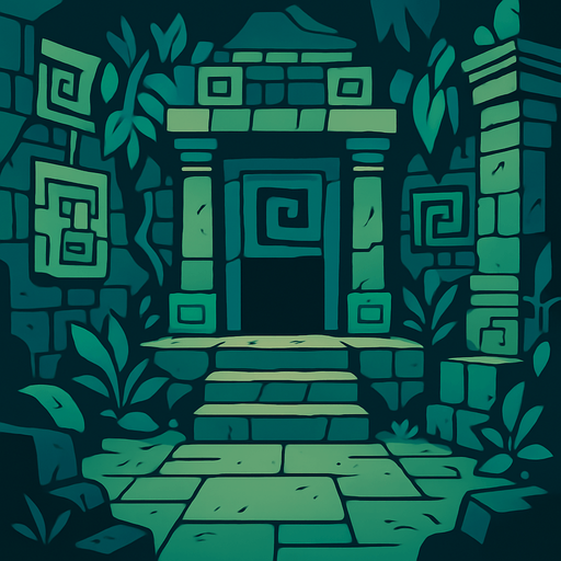 The background for the inside of an ancient jungle temple.
In-Game asset.  2d.  High contrast.  No shadows