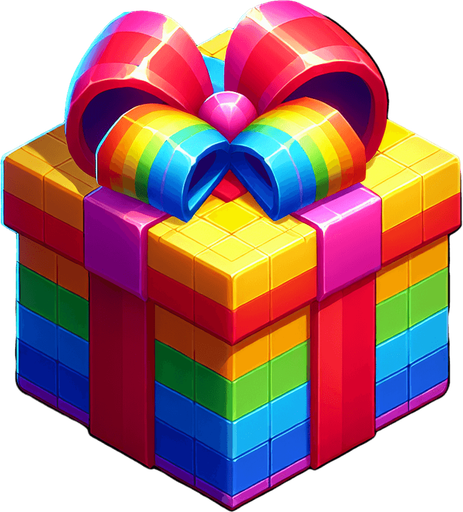 gift wrapped box, vivid colours. with bow on top Single Game Texture. In-Game asset. 2d. Blank background. High contrast. No shadows. Single Game Texture. In-Game asset. 2d. Blank background. High contrast. No shadows.
