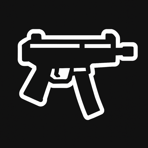 black smg icon with white stroke.
In-Game asset.  2d.  High contrast.  No shadows