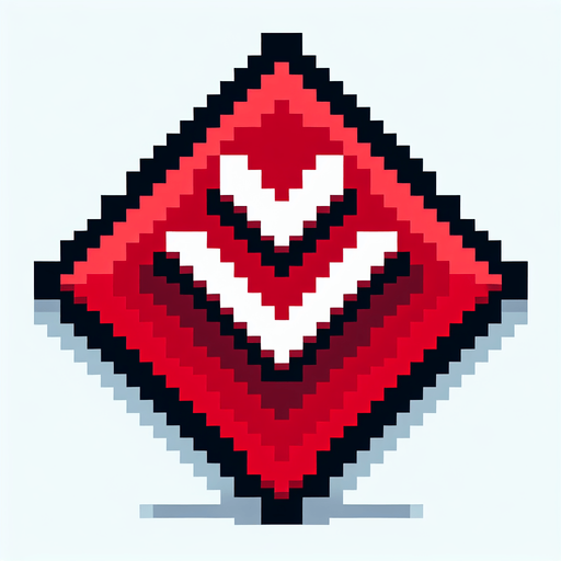 pixel art of a red chevron.
Single Game Texture. In-Game asset. 2d. Blank background. High contrast. No shadows.