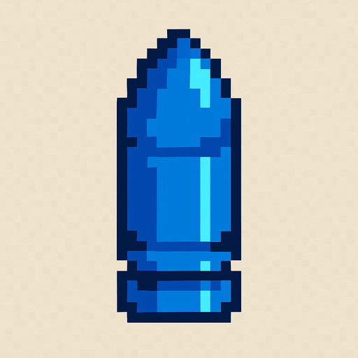 2d pixel art style blue bullet.
In-Game asset.  2d.  High contrast.  No shadows
