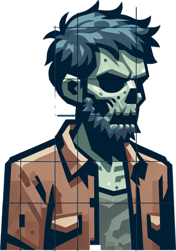 Make a person looking like a zombies.
Single Game Texture. In-Game asset. 2d. Blank background. High contrast. No shadows.