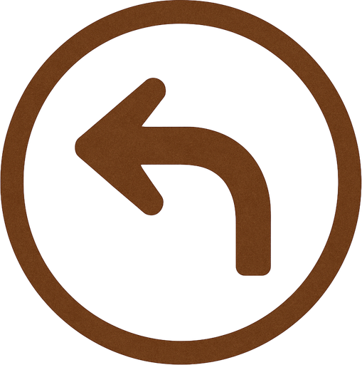 Transparent brawn turning left arrow in a brawn circle, front view