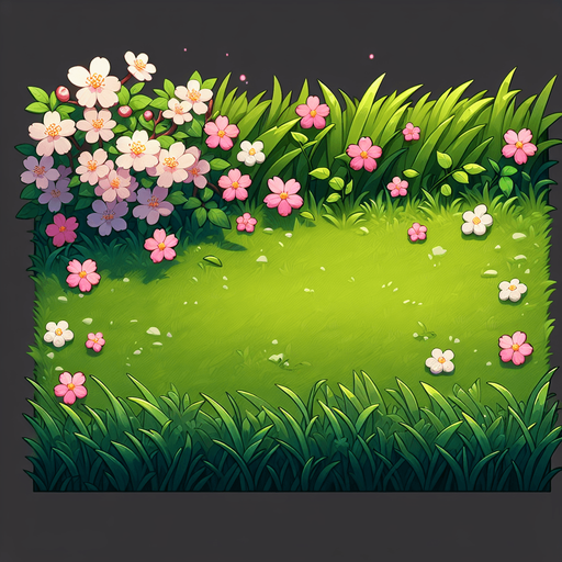make the image of a grass side with flowers.
Single Game Texture.  2d.  Blank background.  No shadows