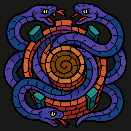 torrre con serpientes desde arriba.
In-Game asset.  2d.  High contrast.  No shadows