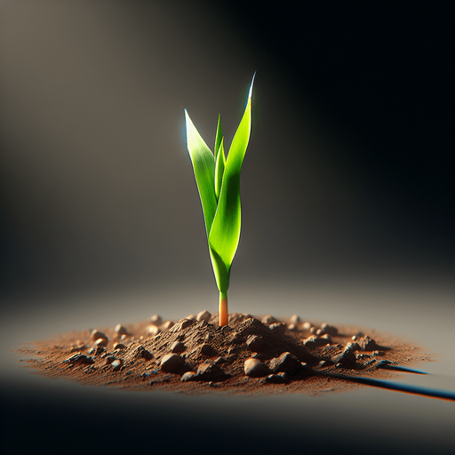 The first sprout of a corn plant..
Single Game Texture. In-Game asset. 2d. Blank background. High contrast. No shadows.