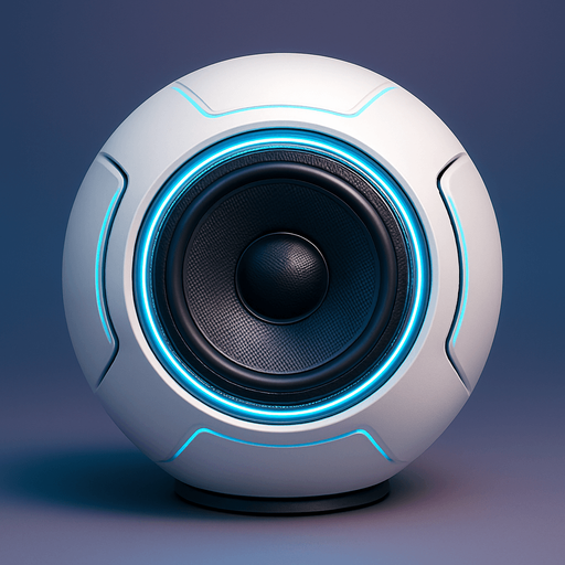 Futuristic speaker in the shape of a white orb. Face view