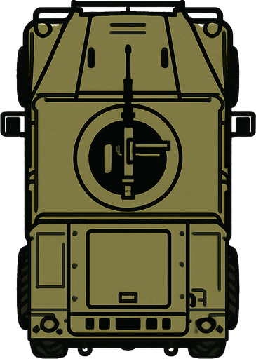 Top view of a military Humv ground vehicle.
In-Game asset.  2d.  High contrast.  No shadows