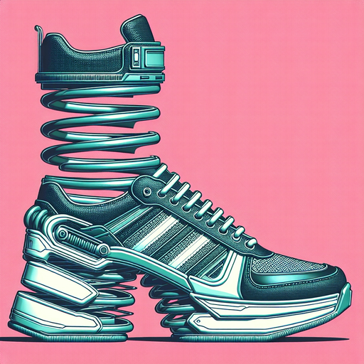 Basquettes à ressort futuriste.
vue de profile. Retro gaming style