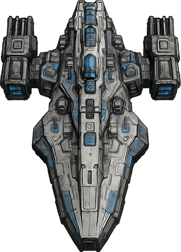 Uzay temalı Savaş Gemisi, gerçekçi, yazısız üstten görünüm. 
In-Game asset.  High contrast.  No shadows