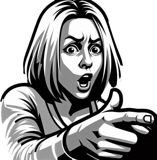 karen a white blonde woman from the meme "karen" screaming and point her finger to the right.
Single Game Texture.  In-Game asset.  2d.  High contrast.  No shadows