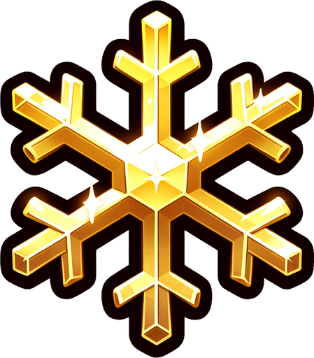 a golden snowflake, cartoon Single Game Texture. In-Game asset. 2d. Blank background. High contrast. No shadows.