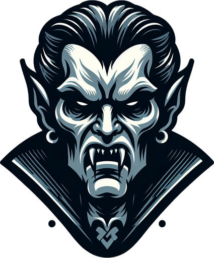 stylized vampire head.
Single Game Texture. In-Game asset. 2d. Blank background. High contrast. No shadows.