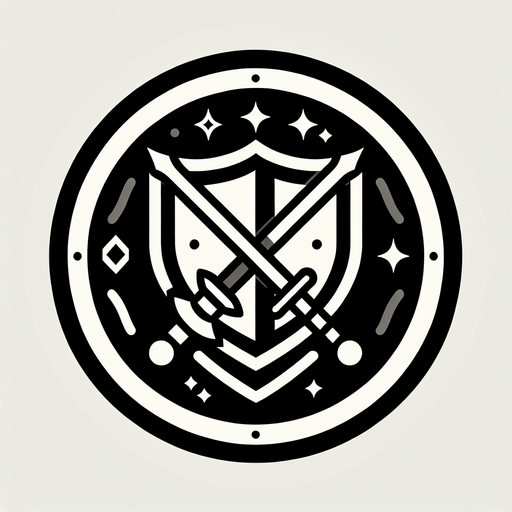 A round button with icons of a sword and bow crossed over a shield, hinting at weapon switching..
Game interface icon. Medieval theme with crossed weapons on a shield. High contrast and intuitive design.