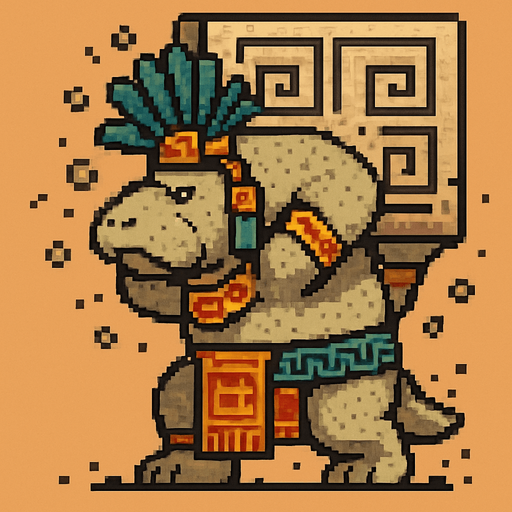 Generame un guerrero azteca con patrones, estilo pixelar, además será un animal manati con efectos de tierra, cargando un enrome muro. gigante.
In-Game asset.  2d.  High contrast.  No shadows