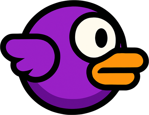 Top şeklinde flappy bird gibi bir kuş çiz ama mor renkli.
In-Game asset.  2d.  High contrast.  No shadows. flapptbird