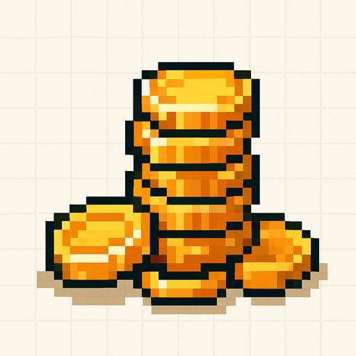 Coin pile pixel.
In-Game asset.  2d.  High contrast.  No shadows