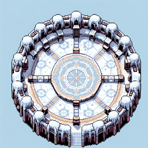 frost circle arena. seen from above. Single Game Texture. In-Game asset. 2d. Blank background. High contrast. No shadows. pixelated. 8 bit