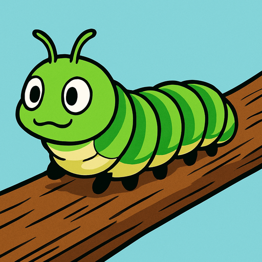 gambar anime ulat caterpilar di batang pohon.
In-Game asset.  2d.  High contrast.  No shadows