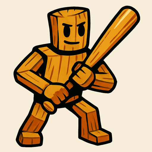 anthropomorphic wooden figure holding a baseball bat.
In-Game asset.  2d.  High contrast.  No shadows