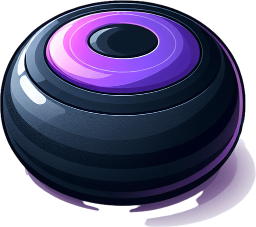 Black curlingstone with purple top, top view.