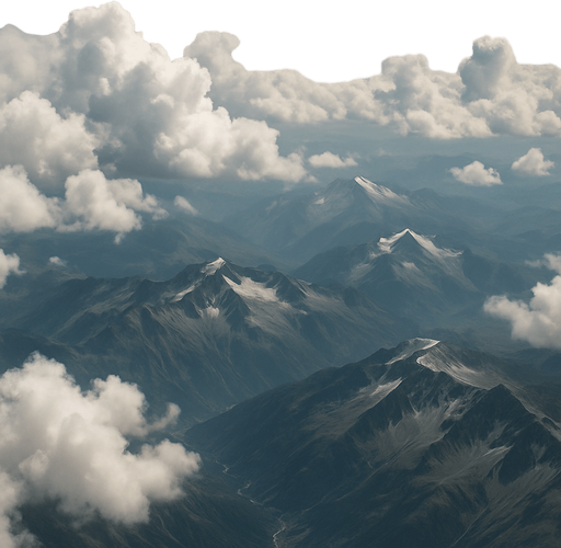 Fondo aéreo con nubes y montañas realista visto desde arriba