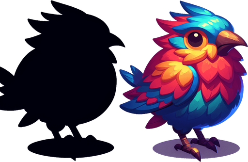 Bird.
Single Game Texture. In-Game asset. 2d. Blank background. High contrast. No shadows.