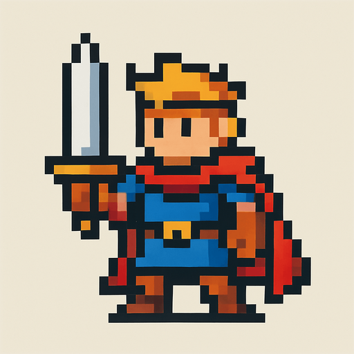 pixel art
Hero.
In-Game asset.  2d.  High contrast.  No shadows