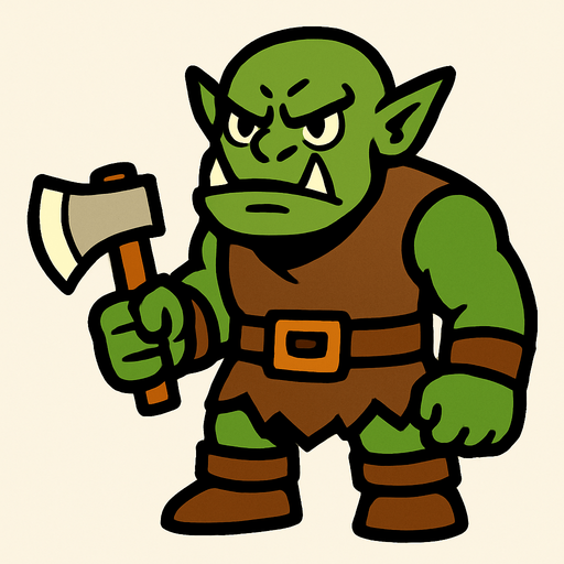 Orc holding a small axe.
In-Game asset.  2d.  High contrast.  No shadows
