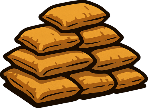 Stacked army sandbags small.
In-Game asset.  2d.  High contrast.  No shadows