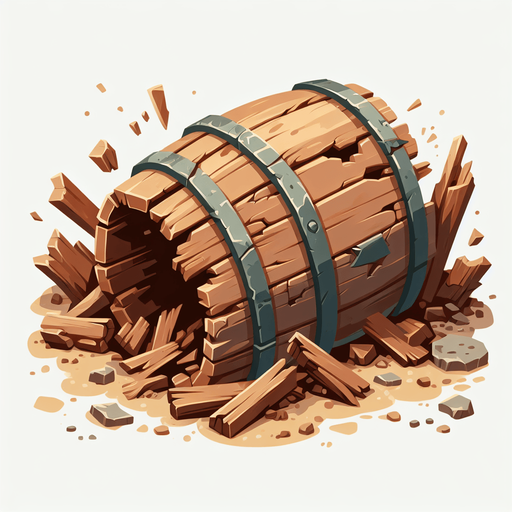 western destroyed barrel.
Single Game Texture. In-Game asset. 2d. Blank background. High contrast. No shadows.
