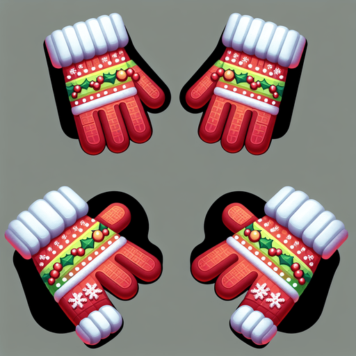 a christmas gloves. plastic style. Single Game Texture. In-Game asset. 2d. Blank background. High contrast. No shadows.