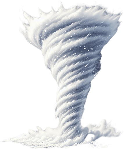 snow tornado.
Single Game Texture. In-Game asset. 2d. Blank background. High contrast. No shadows.