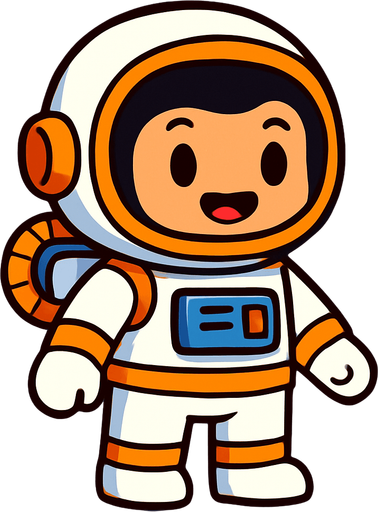 Cartoon bir astronot.
In-Game asset.  2d.  High contrast.  No shadows