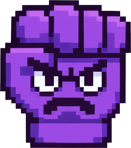 make a purple 2d pixel punch with eyes and angry face.
In-Game asset.  2d.  High contrast.  No shadows