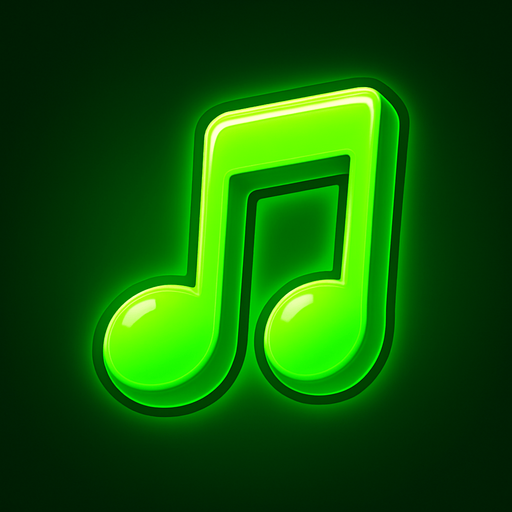 Bright green glowing musical note.
In-Game asset.  3d.  High contrast.  No shadows