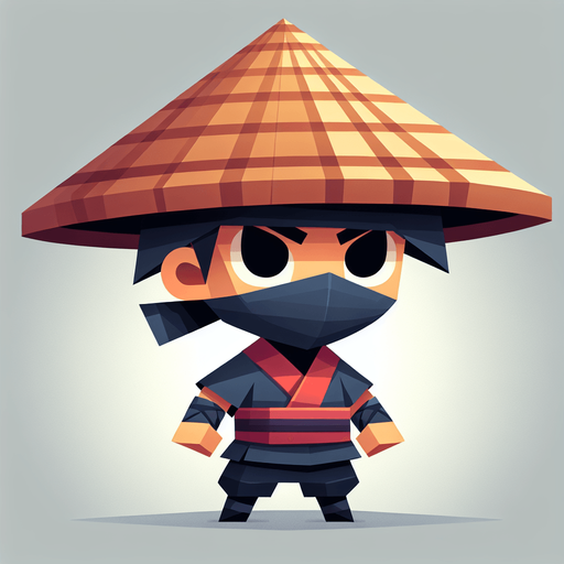 2d animated character Young ninja chinese qith triangular hat game.
Single Game Texture.  High contrast.  No shadows