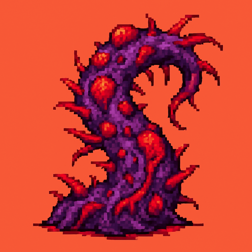 2d pixel art high quality enfected mutant purple and red tentacle.
In-Game asset.  2d.  High contrast.  No shadows