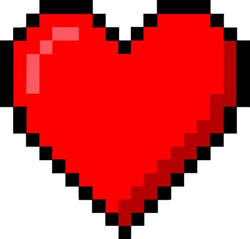 red heart.
In-Game asset.  2d.  High contrast.  No shadows. pixel art