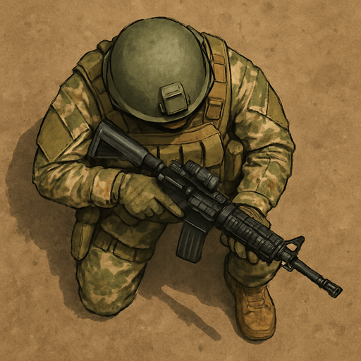 Army Soldier with gun. Topview.