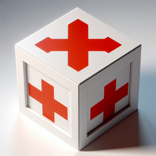 square box viewed from above. White with a large Red Cross 

Single Game Texture. In-Game asset. 2d. Blank background. High contrast. No shadows.