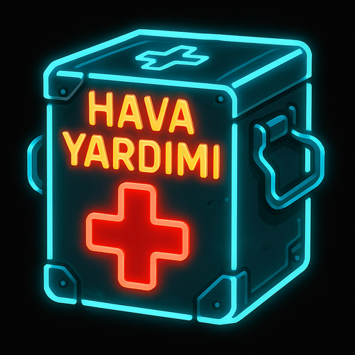 Hava Yardımı kutusu, neon ışıklı.
In-Game asset.  2d.  High contrast.  No shadows