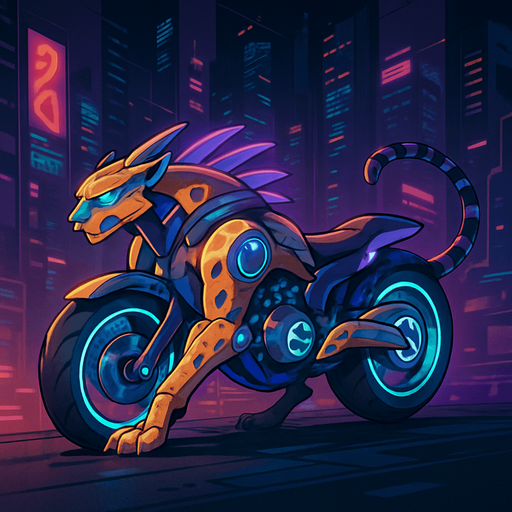 cyberpunk American anime koraidon Miraidon-esque motorcycle animal futuristic cheetah-meets-motorcycle