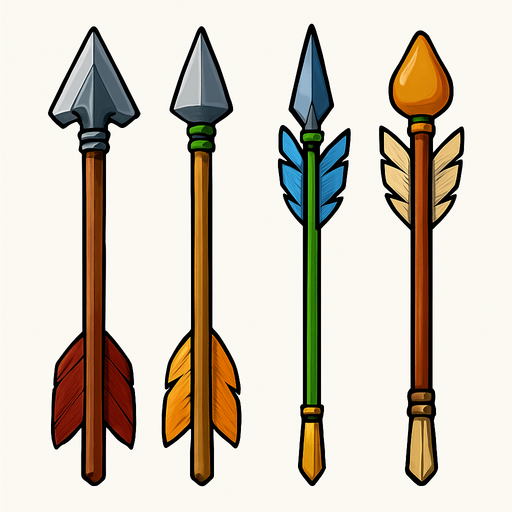Bow arrows assets. HD colors.
In-Game asset.  2d.  High contrast.  No shadows