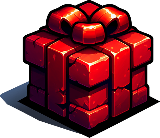 Red gift Single Game Texture. In-Game asset. 2d. Blank background. High contrast. No shadows.
