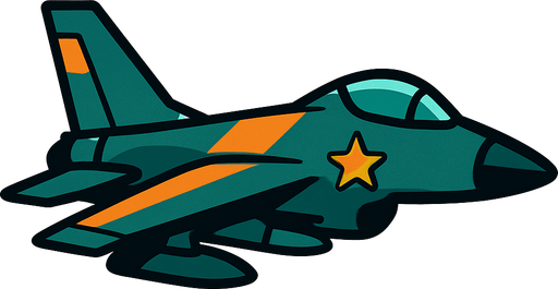 2D Düz bir savaş uçağı.
In-Game asset.  2d.  High contrast.  No shadows