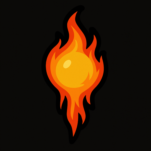 Alev topu alevi aşağı doru olan.
In-Game asset.  2d.  High contrast.  No shadows