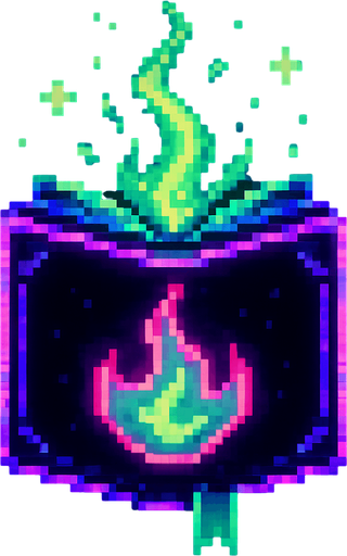 neon ışıklı büyü piksel.
In-Game asset.  2d.  High contrast.  No shadows