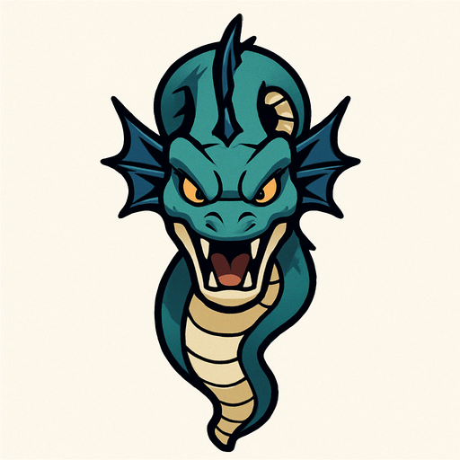 Serpiente marina vista desde arriba que viene de frente.
In-Game asset.  2d.  High contrast.  No shadows